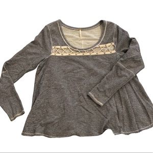 Free People Drawstring Lace up Striped Babydoll Top